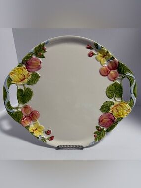 Vintage Japan Majolica Ceramic Fruit & Floral Handled Platter Tray⁠